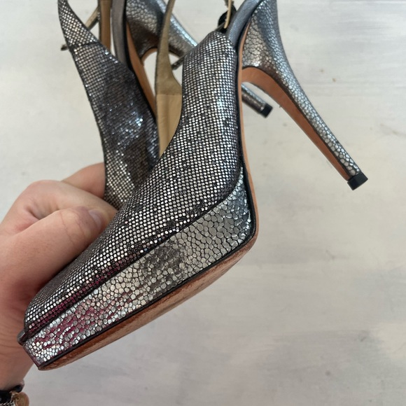 Jimmy Choo Silver Metallic Nova Glitter Slingback Pumps Heels - Picture 6 of 9